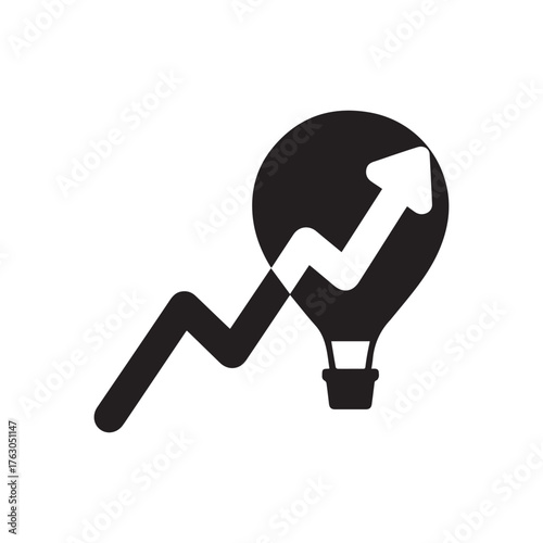 Vector art of hot air balloon with an upward trending arrow, representing business growth and achievement