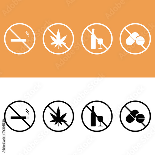 Prohibition of smoking drugs alcohol and medication Vector Icon