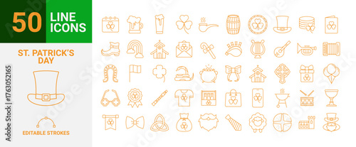 St. Patrick’s Day line icons set in vector format