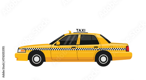 Cab Classic Taxi Vector Illustration – City Transport Yellow Taxi Vector – Classic Cab Retro Taxi Flat Vector