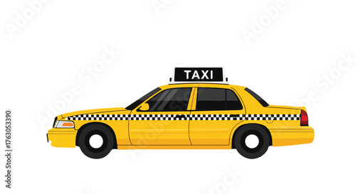 Vintage Taxi Vector Illustration – City Transport Yellow Taxi Vector – Classic Cab Retro Taxi Flat Vector
