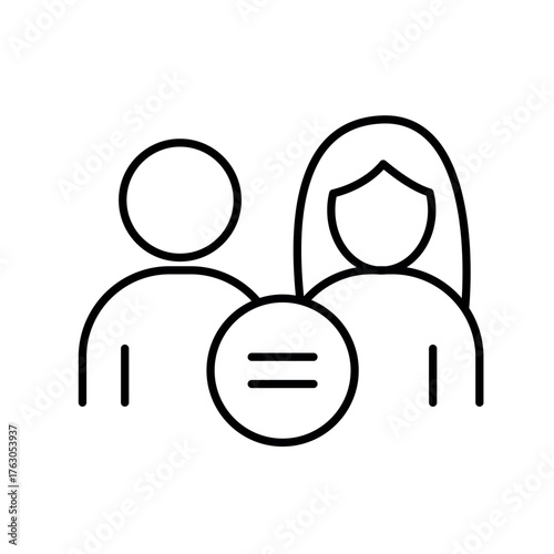 A line icon showing a man and a woman with an equality symbol between them, representing equal opportunities