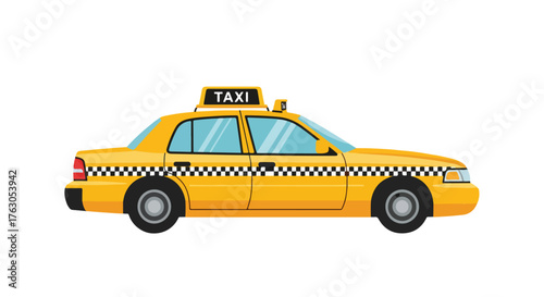 Classic Retro Taxi Vector Illustration – City Transport Yellow Taxi Vector – Classic Cab Retro Taxi Flat Vector