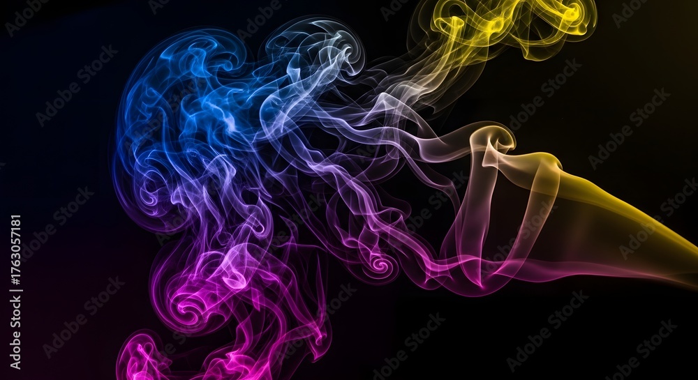 Obraz premium Abstract colorful smoke swirls against a dark background creating a mesmerizing effect art design
