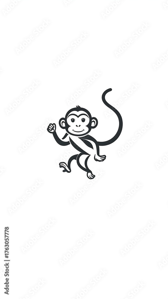 Obraz premium Simple black and white monkey graphic