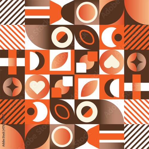 Geometric design seamless retro pattern with circles illustration, gradient orange and brown colors