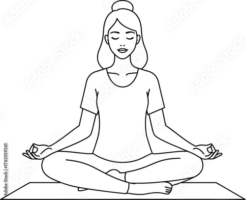 Meditating woman finds inner peace with mindfulness exercise, promoting wellness and balance in life