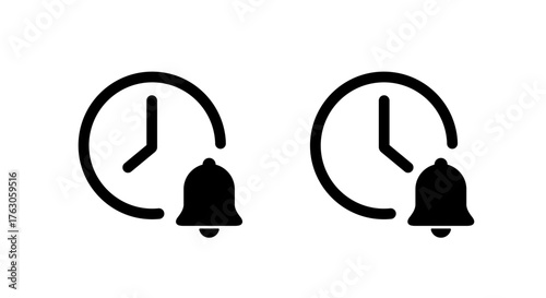 Clock with bell icon. Time reminder and alert notification symbol
