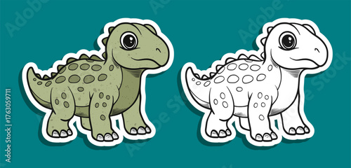 Cute Green Ankylosaurus Dinosaur Cartoon Illustration