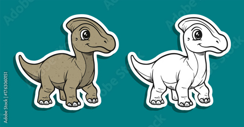 Cute Brown Parasaurolophus Dinosaur Cartoon Illustration