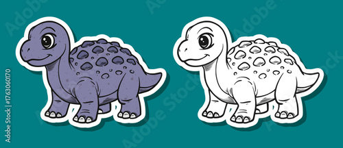 Cute Purple Ankylosaurus Dinosaur Cartoon Illustration