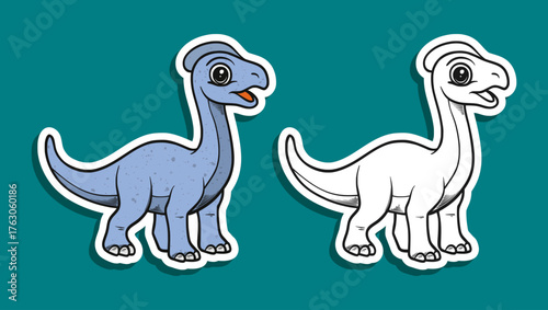 Cute Blue Parasaurolophus Dinosaur Cartoon Illustration