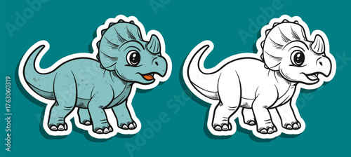 Cute Green Triceratops Dinosaur Cartoon Illustration
