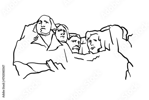 Mount Rushmore, Minimalist contour line art, for travel posters, educational materials, souvenirs, wall art, brochures, web banners, and patriotic graphics.