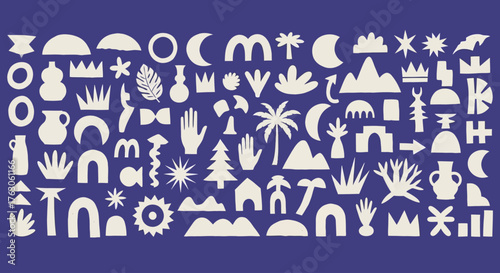 Large collection of minimalist abstract shapes and symbols. A versatile set of modern, hand-drawn icons and glyphs
