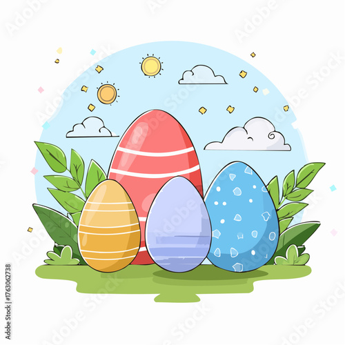Set of easter eggs flat design on white background, abstract vector illustration