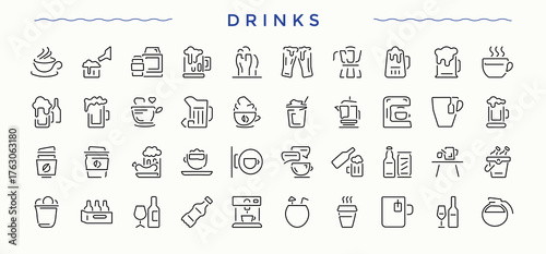 Drinks icon. Contains related to alcohol, beverage, glass, restaurant, soda, juice, tea. Beer line icon set. Thin outline icons pack. Vector illustration in modern line style.