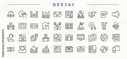 Deejay icon set. Sound minimal thin line web icons set. Sign and Symbol. Musical line icon set. Editable stroke vector art.