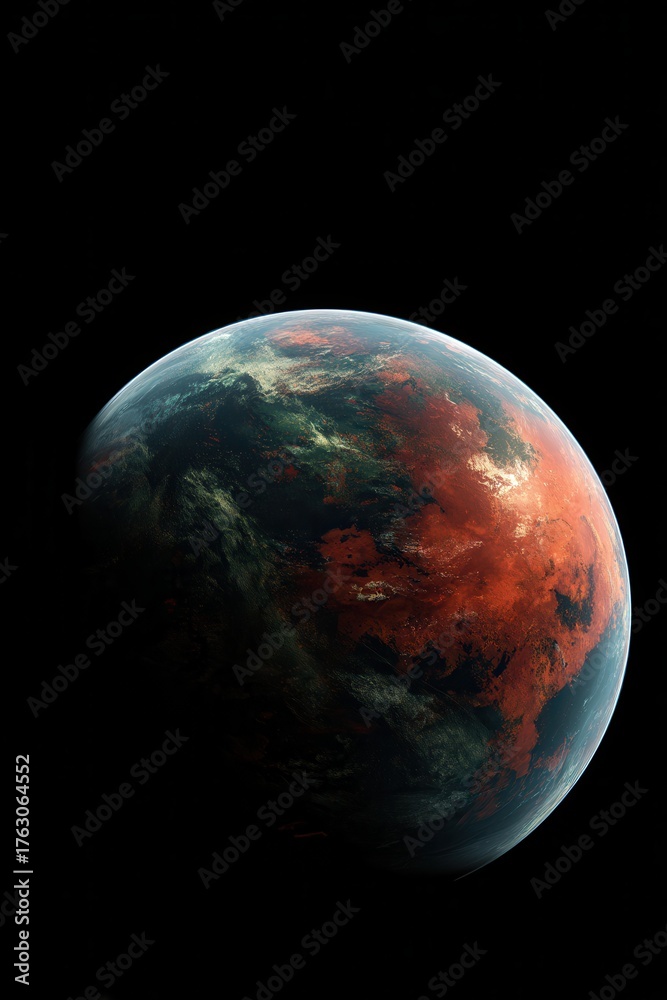 Fototapeta premium Exoplanet rising from darkness in space viewed from orbit digital art illustration