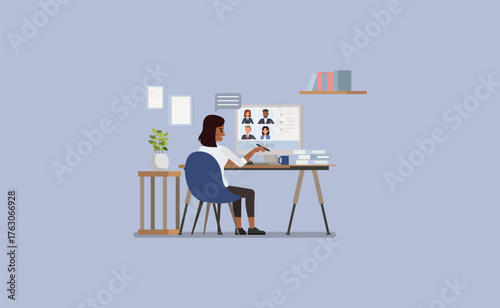 Remote Team Video Call character vector illustration design.