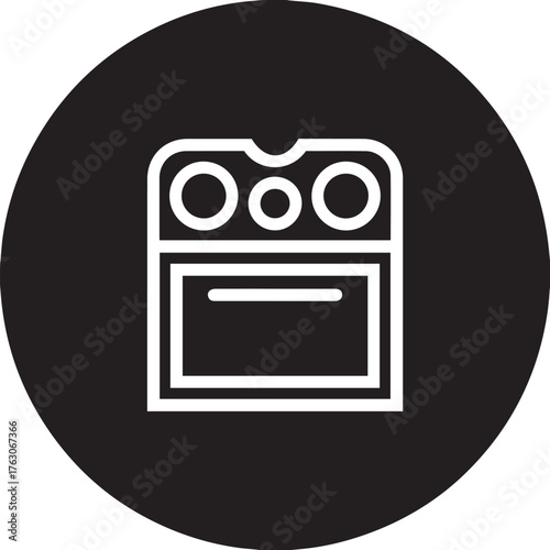 Iconic modern guitar effects pedal silhouette with three knobs and a footswitch button for musicians and audio enthusiasts isolated on transparent background