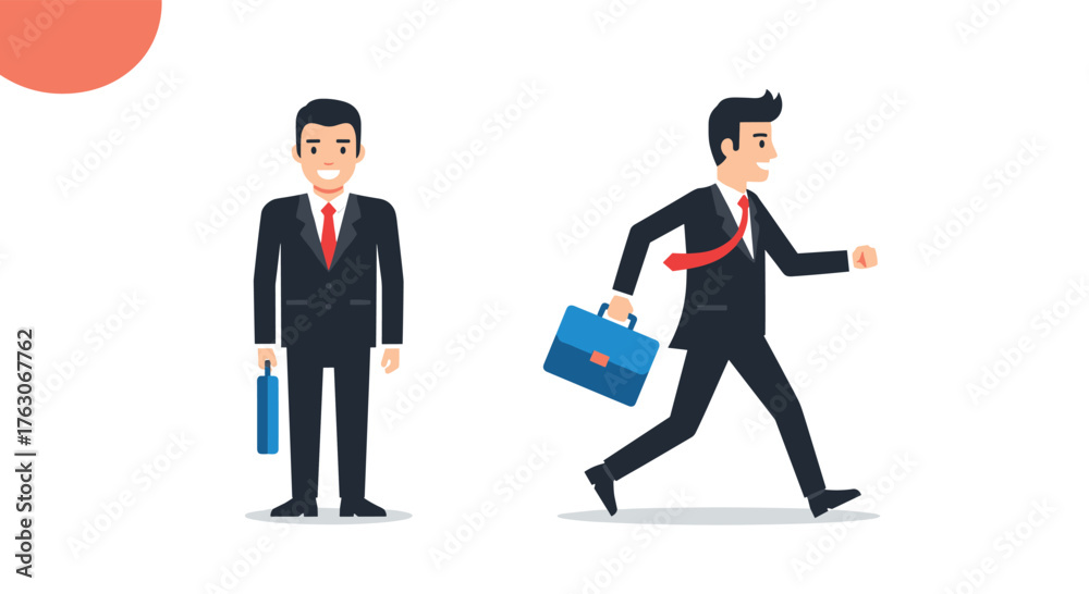 Obraz premium Businessman character set in standing and walking poses.