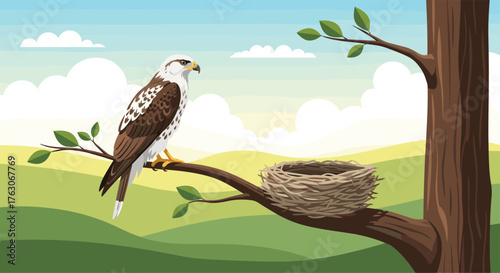 Eagle Perched Near Nest - A Symbol of Natures Majesty.