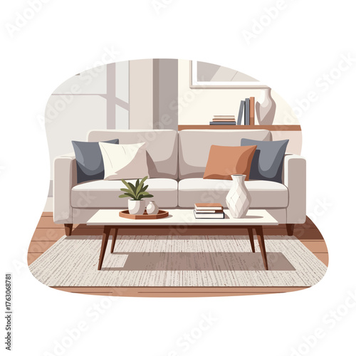 Cozy living room with a modern sofa and coffee table inviting relaxation.