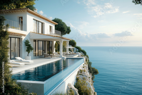 Modern Luxurious Villa Hotel with Ocean Scape.