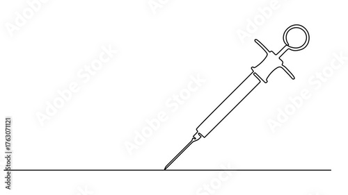 syringe with needle continuous one line drawing animation, Animated self drawing of continuous line draw medical disposable syringe with needle. Applicable for vaccine injection, vaccination logo.
