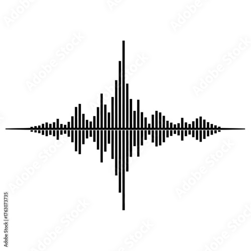 Abstract sound waveform graphic represents audio signal analysis and digital music production visualization isolated on white background