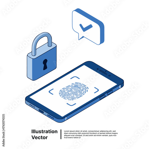 Isometric concept of mobile data protection with biometric fingerprint access verification