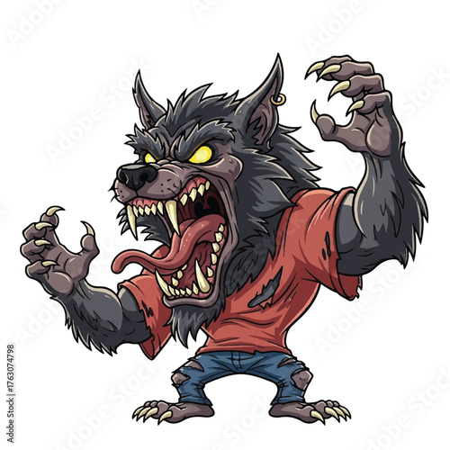 Howling Werewolf: A menacing werewolf illustration, with sharp claws and ferocious teeth, strikes a terrifying pose, embodying the classic folklore monster with a modern artistic twist.
