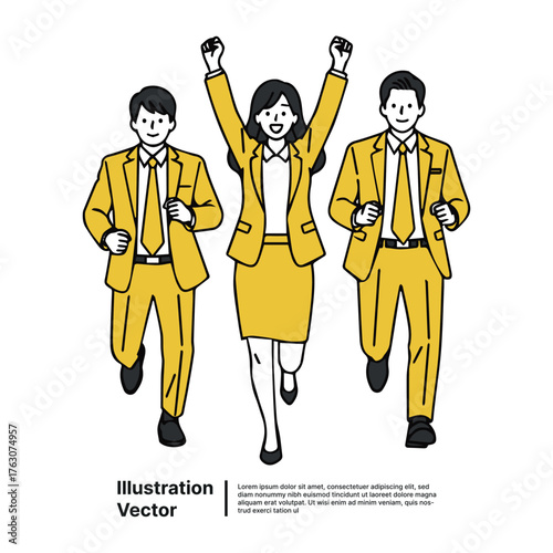 Team Triumph Three Professionals Running Toward Success with Joyful Exuberance