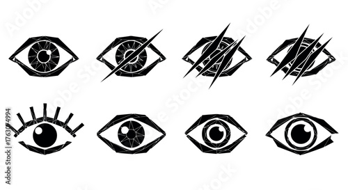 Set of eye icons vector illustration of vision and perception simple glyph design for medical or security concepts isolated on whi