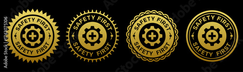 Safety First Gold Emblem Stickers for Certification or Branding