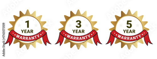 Warranty Badge Seal Label Ribbon Design Vector Gold Red