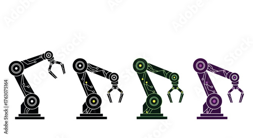 Set of robotic arm icons industrial automation vector illustration isolated on a clean transparent background