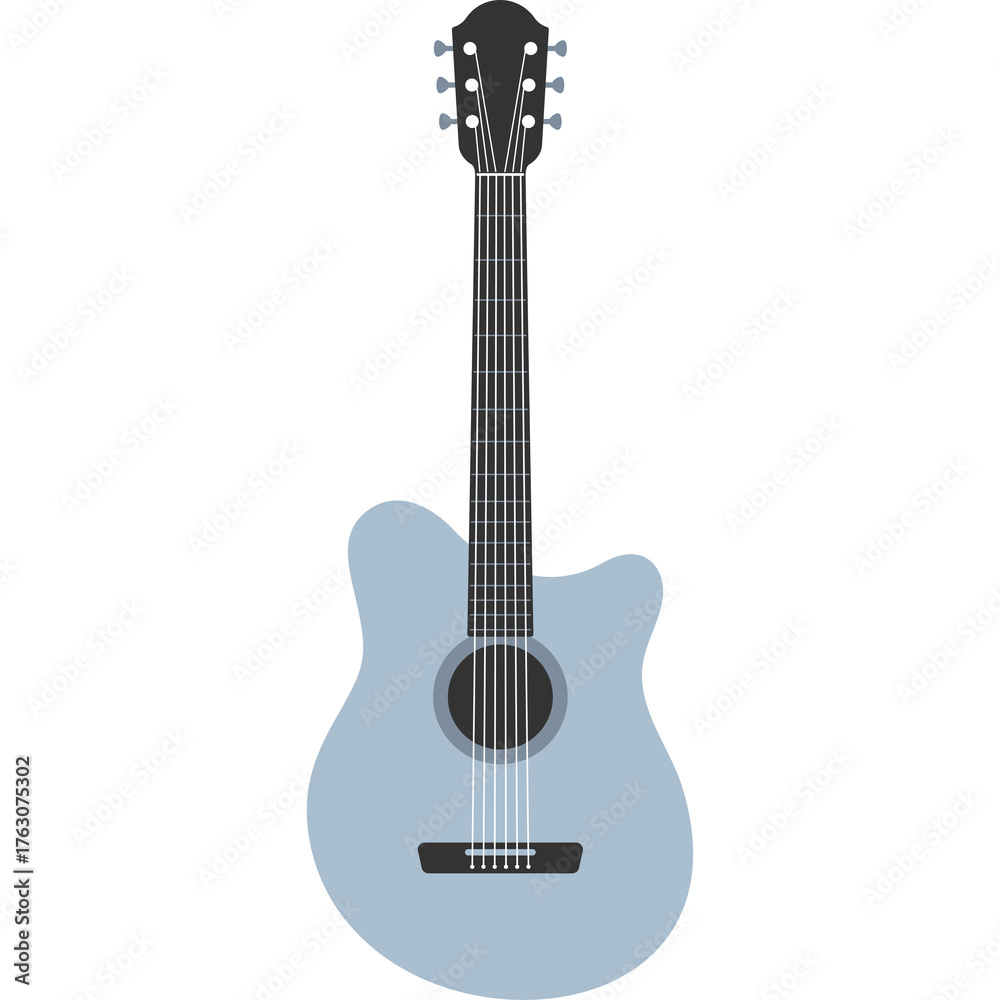 Naklejka premium Pale Blue Acoustic Guitar With Black Neck And Strings On A Transparent Background