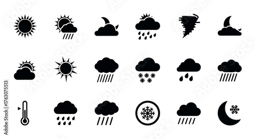 Weather forecast icon set simple glyph vector design elements for user interface and mobile apps transparent background
