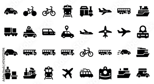 Transportation icon set vector glyph design for travel and logistics transparent background