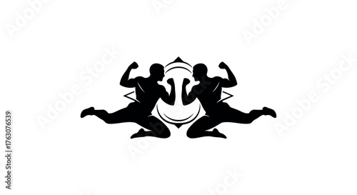 Silhouette of two muscular men flexing symmetrical vector illustration ideal for fitness logo or gym branding transparent backgrou