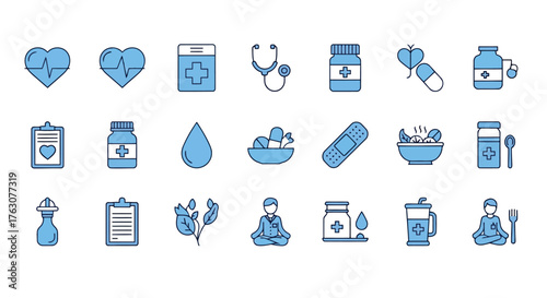 Set of health and wellness icons vector illustration in flat design style perfect for healthcare and medical applications transpar