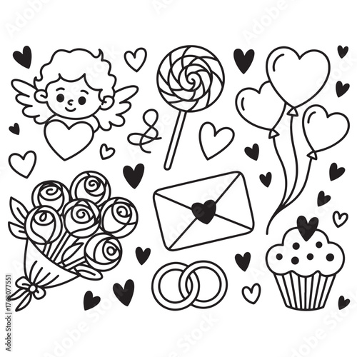  Cute Cupid and Hearts Doodle Art