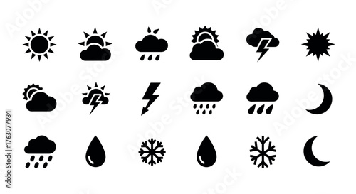 Weather icon set minimalist glyph style vector illustration simple design elements for weather forecast apps and user interfaces t