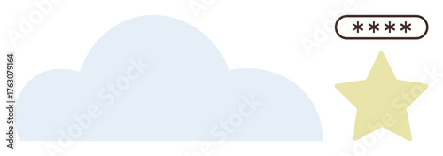 Cloud with password text box and star symbol representing security, privacy, cloud storage, reliability, and digital trust. Ideal for protection, technology, data management, and simple flat metaphor