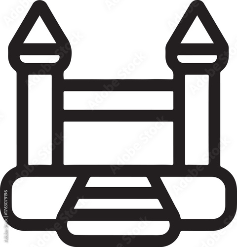 Simple outline icon of a bounce house castle for outdoor fun and kids playtime celebrations graphic element isolated on transparent background