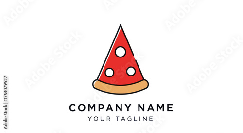 Cartoon pizza slice logo design for a restaurant or pizzeria.