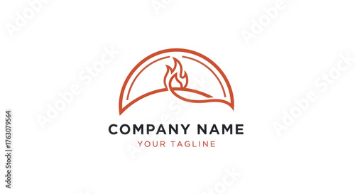 Minimalist line art logo of a flame inside an arched oven.