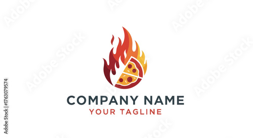 Fiery Pizza Slice Logo Design for Fast Food Restaurant.